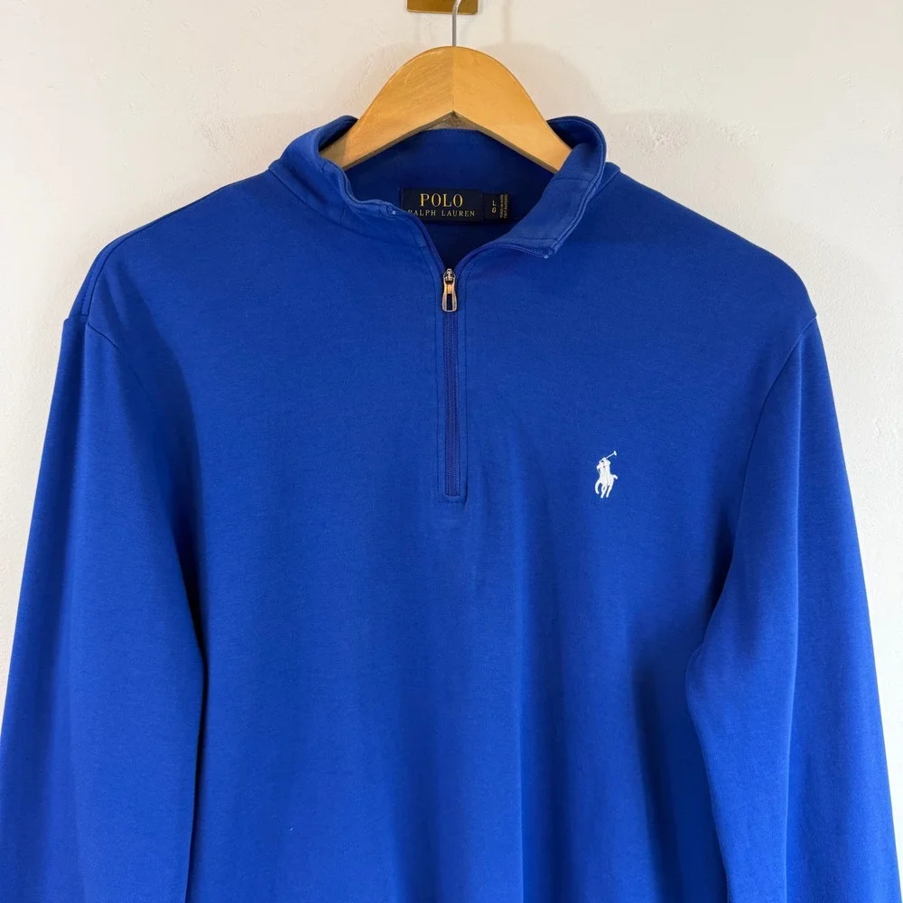 Polo‎ Ralph Lauren Quarter Zip Pullover Blue Pima Cotton Preppy Old Money Golf L